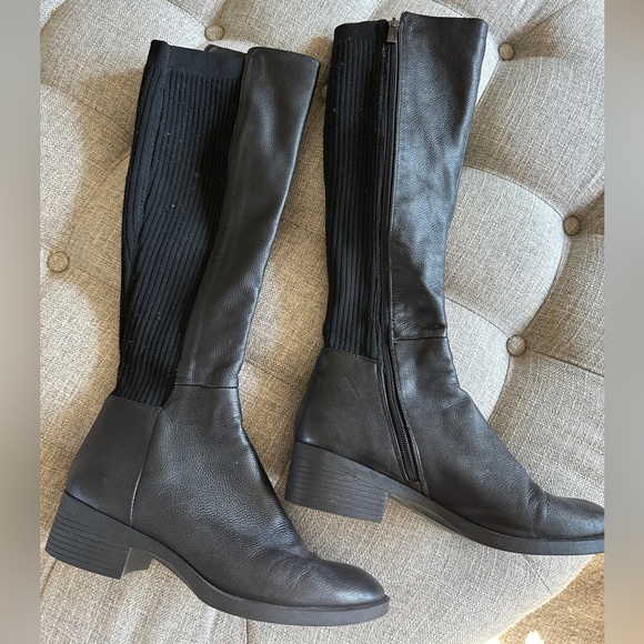 Kenneth Cole Shoes - Kenneth Cole Levon Leather & Rib Knit Knee Boots
